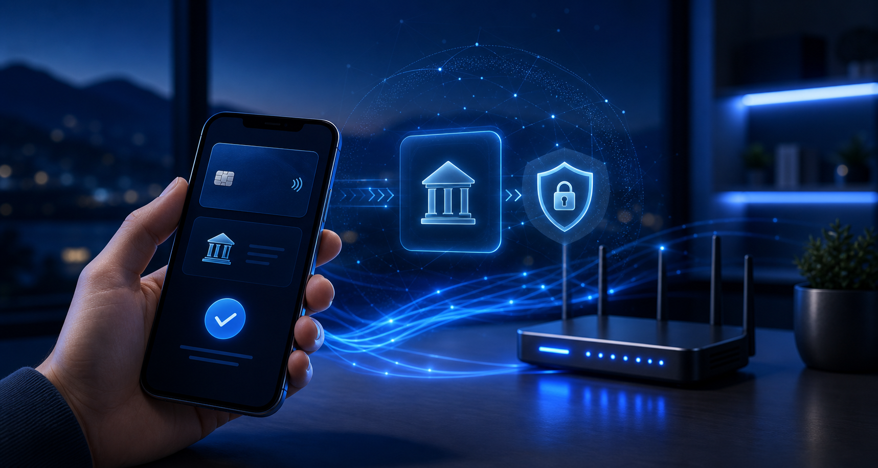 Ilustración de transferencia bancaria segura para clientes Netvian